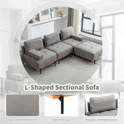 100.7'' L-Shape Sectional Sofa 3-Seater Couches with a Removable Ottoman, Comfortable Fabric for Living Room, Apartment, Grey