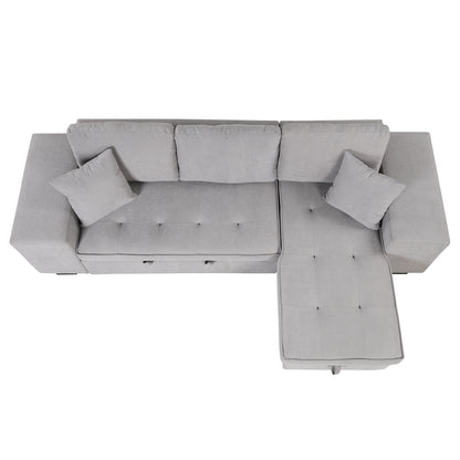 104.5" Pull Out Sleeper Sofa Reversible L-Shape 3 Seat Sectional Couch with Storage Chaise and 2 Stools for Living Room Furniture Set,Gray