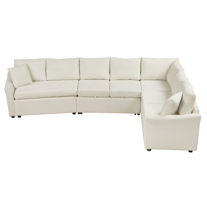 124.8"L-shaped Sofa Convertible Sofa Bed Pull Out Sofa Sleeper with Two Back Pillows, Two USB Ports and Two Power Sockets for Living Room, Beige