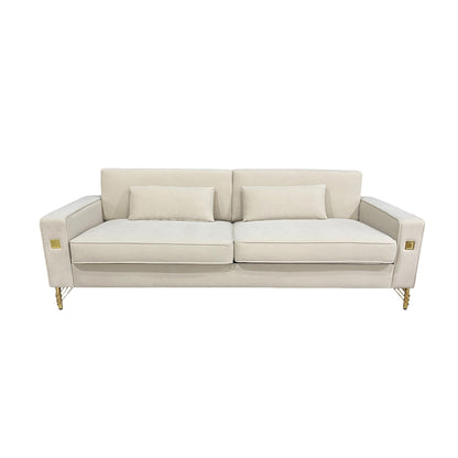 Luxury Velvet Sofa with Gold Accents - Modern 3-Seat Couch with Plush Cushions, Perfect for Living Room and Office Decor