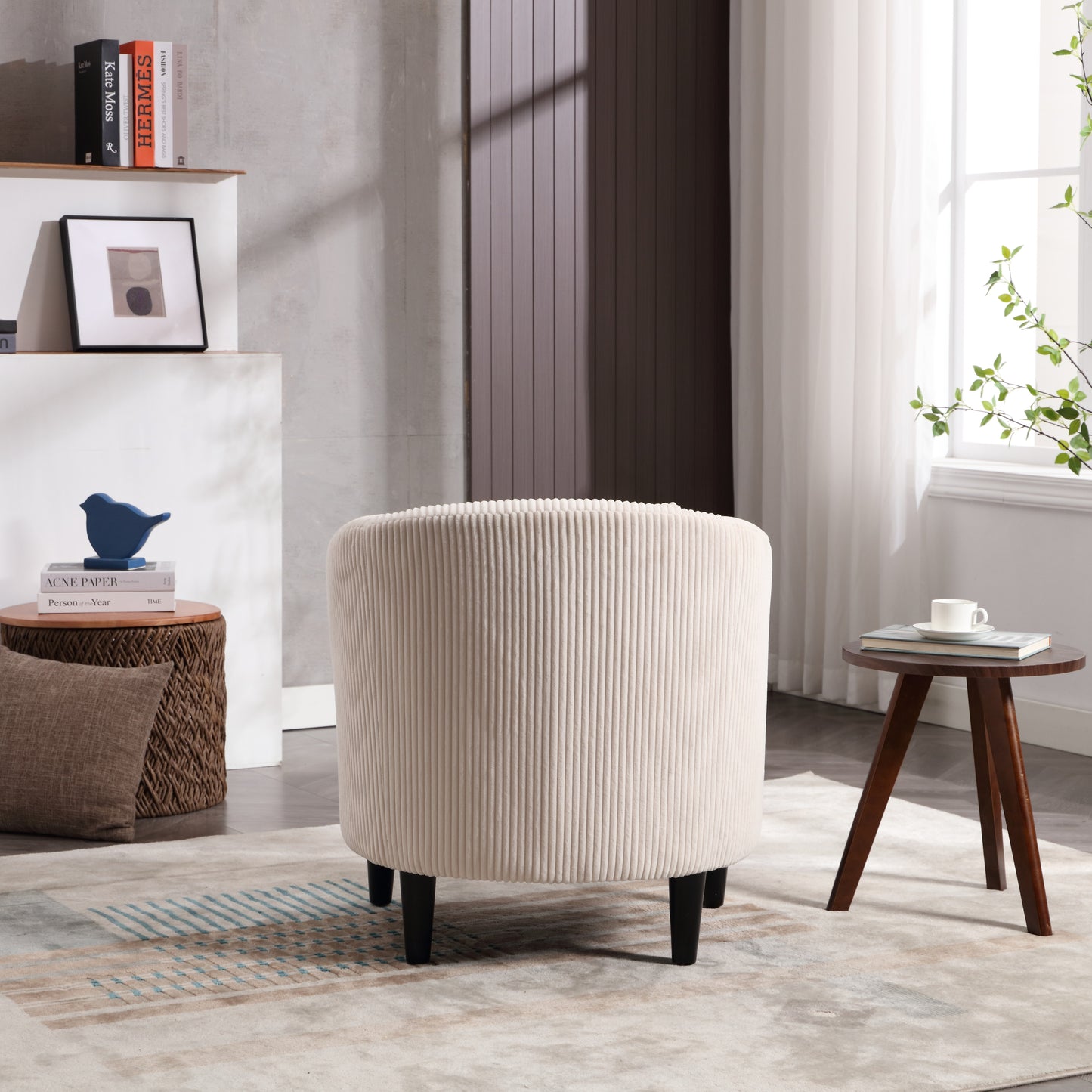 Living Room Accent Barrel Chair, Century Modern Style Decorative Chair, Armchair for Living Room with Thick Cushions and Pillows, Comfy Single Sofa Chair, Chair with Wooden Legs,Beige