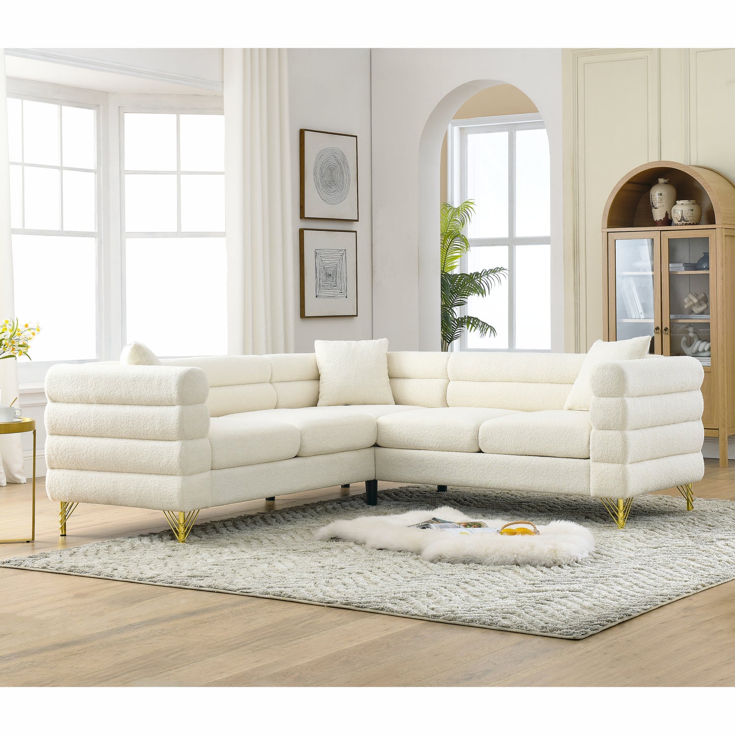 81.5-Inch Oversized Corner Sofa, L-Shaped Sectional Couch,  5-Seater Corner Sofas with 3 Cushions for Living Room, Bedroom, Apartment, Office