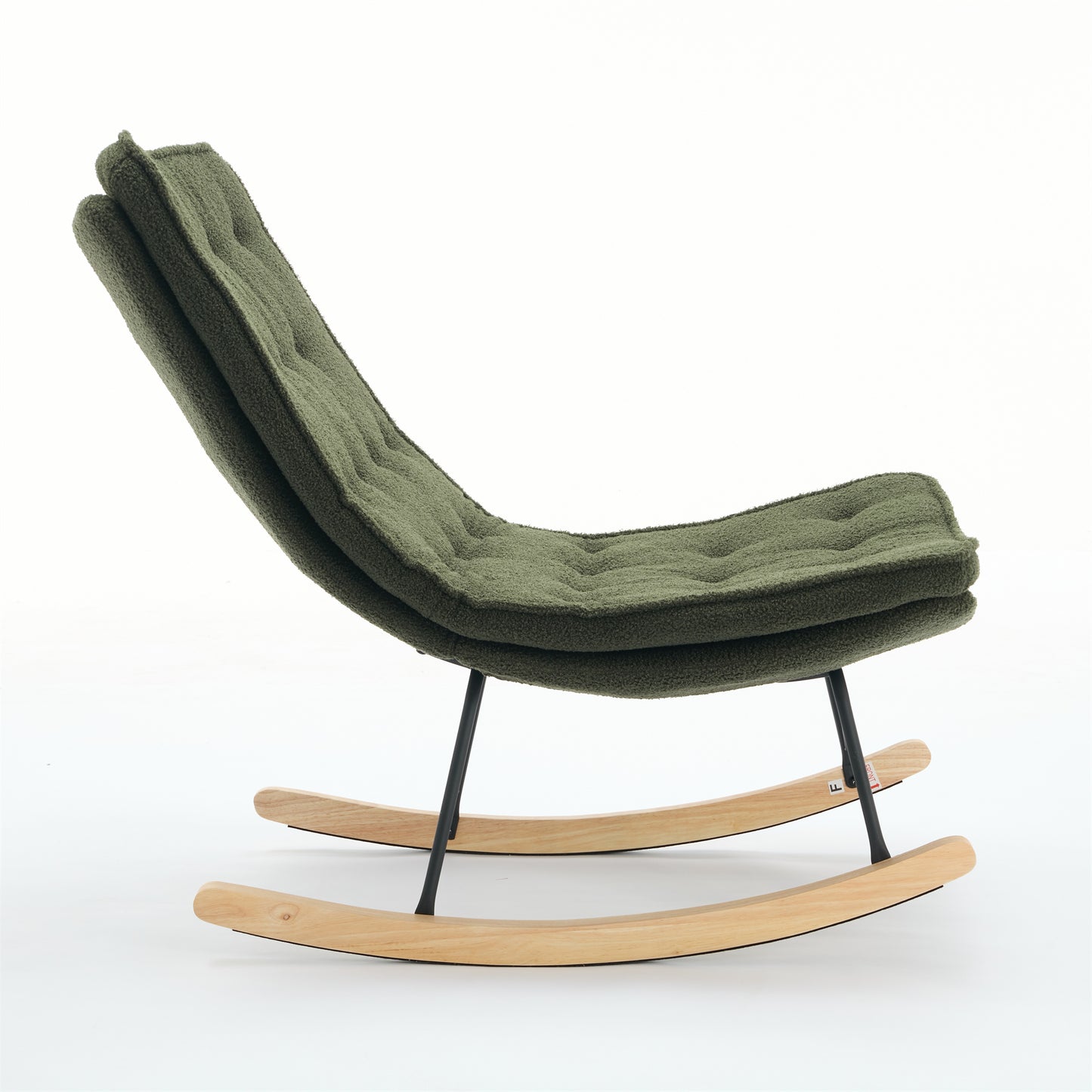 Lazy Rocking Chair,Comfortable Lounge Chair with Wide Backrest and Seat Wood Base, Upholstered Armless Rocker Chair for Living room, Balcony,Bedroom and Patio Porch. (DARK GREEN)