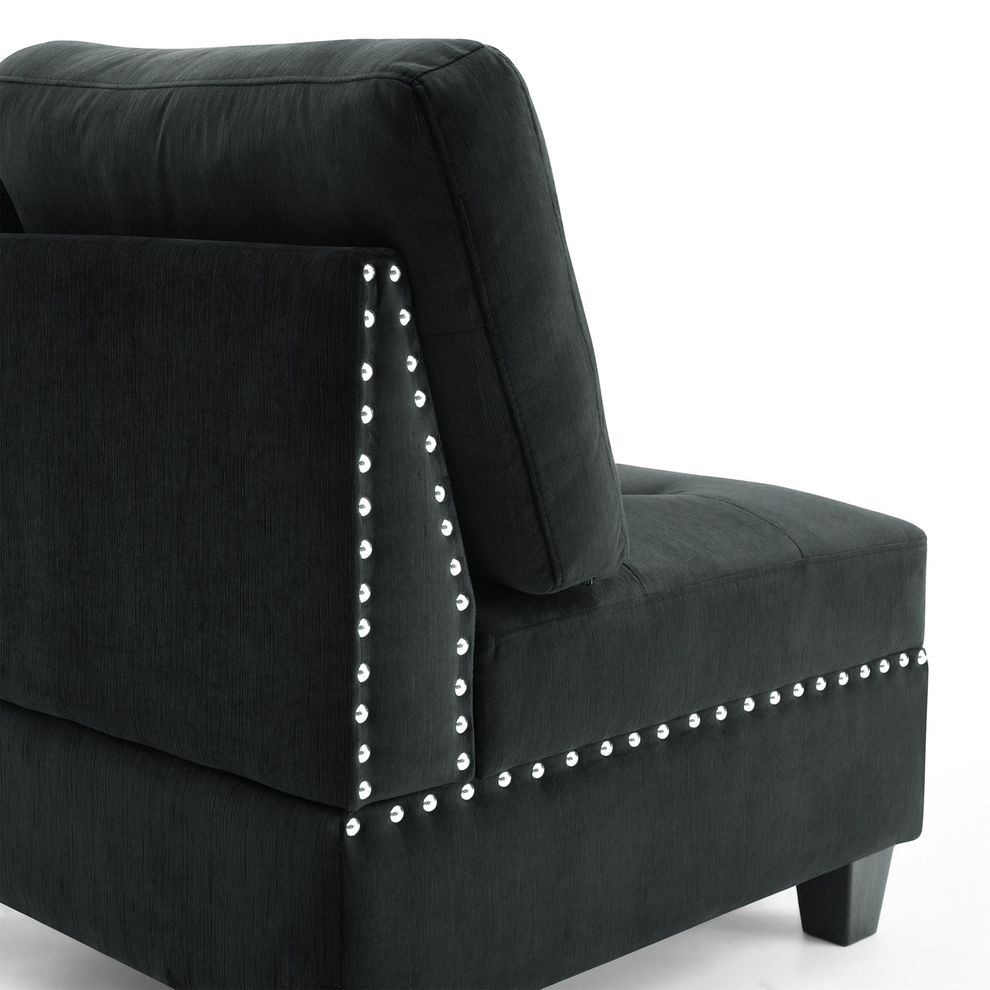 L shape Modular Sectional Sofa,DIY Combination,includes Three Single Chair and Three Corner,Black Velvet.