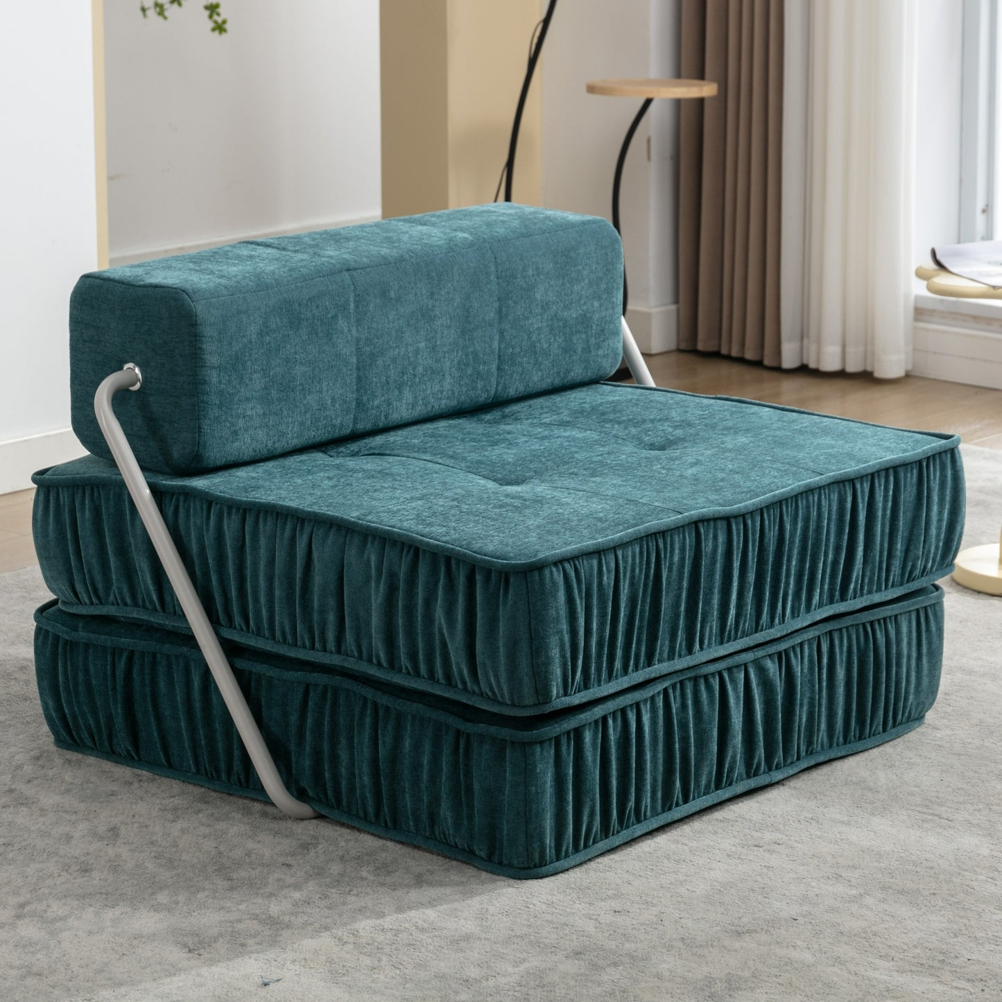 Folding Sofa Bed, Futon Sleeper Chair, Convertible Chair Floor Couch & Sleeping Mattress for Living Room, Guest Room, Home Office, Apartment, Small space, Bed, Removable Back Cushion, Green, 1 Seat