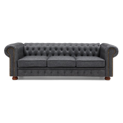 Classic Chesterfield Sofa Dark Grey Faux Leather