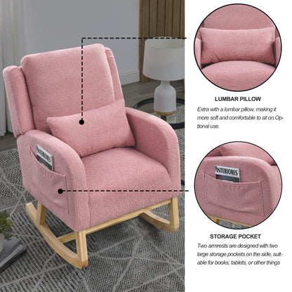 27.5 "W Modern Accent High Back Living Room Casual Armchair Rocker with One Lumbar Pillow, Two Side Pockets,Teddy.