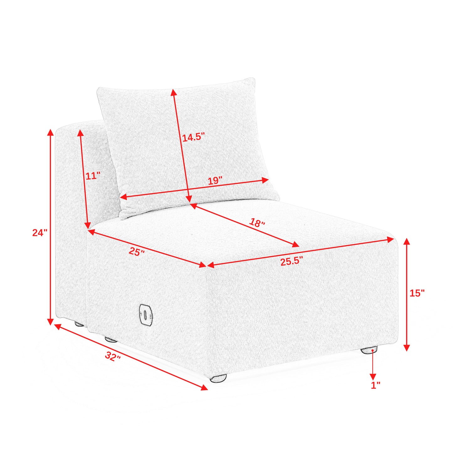 U Shape Sectional Sofa including Two Single Seat, Two Chaises and Two Ottomans, Modular Sofa, DIY Combination, Loop Yarn Fabric, Beige