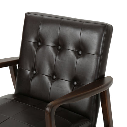 CLUB CHAIR, Mid Century Modern Faux Leather Club Chair with Wood Frame