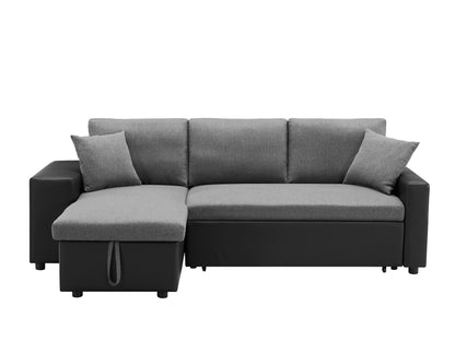 92.5 inchLinen Reversible Sleeper Sectional Sofa with storage and 2 stools Steel Gray