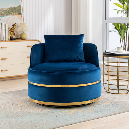 360 Degree Swivel Accent Chair Velvet Modern Upholstered Barrel Chair Over-Sized Soft Chair with Seat Cushion for Living Room, Bedroom, Office, Apartment, Blue