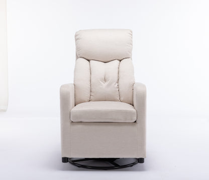 022-Linen Fabric Swivel Rocking Chair Gilder Chair With Pocket,Beige