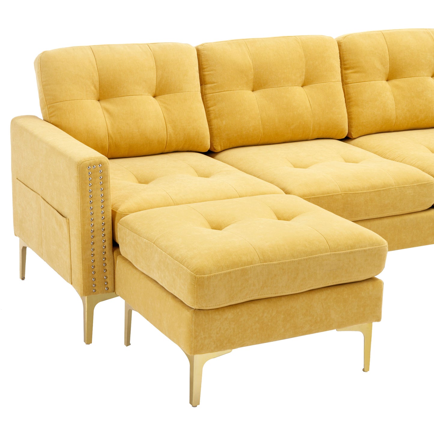 110" L-Shape Convertible Sectional Sofa Couch with Movable Ottoman for Living Room, Apartment, Office, Yellow