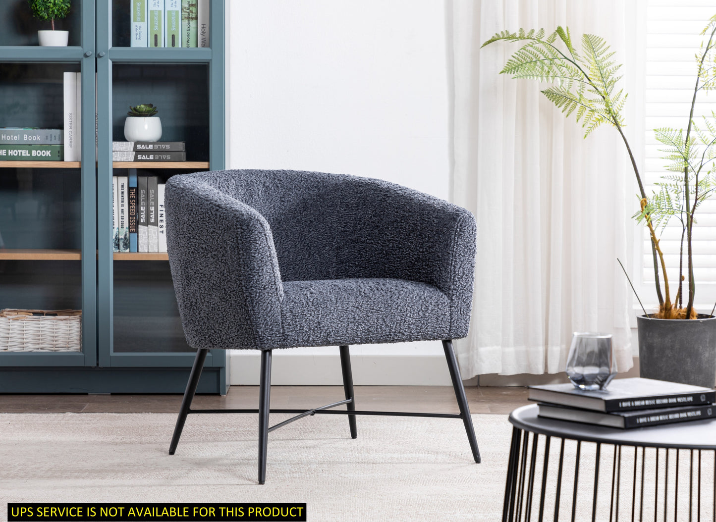 Modern Style 1pc Accent Chair Grey Sheep Wool-Like Fabric Covered Metal Legs Stylish Living Room Furniture