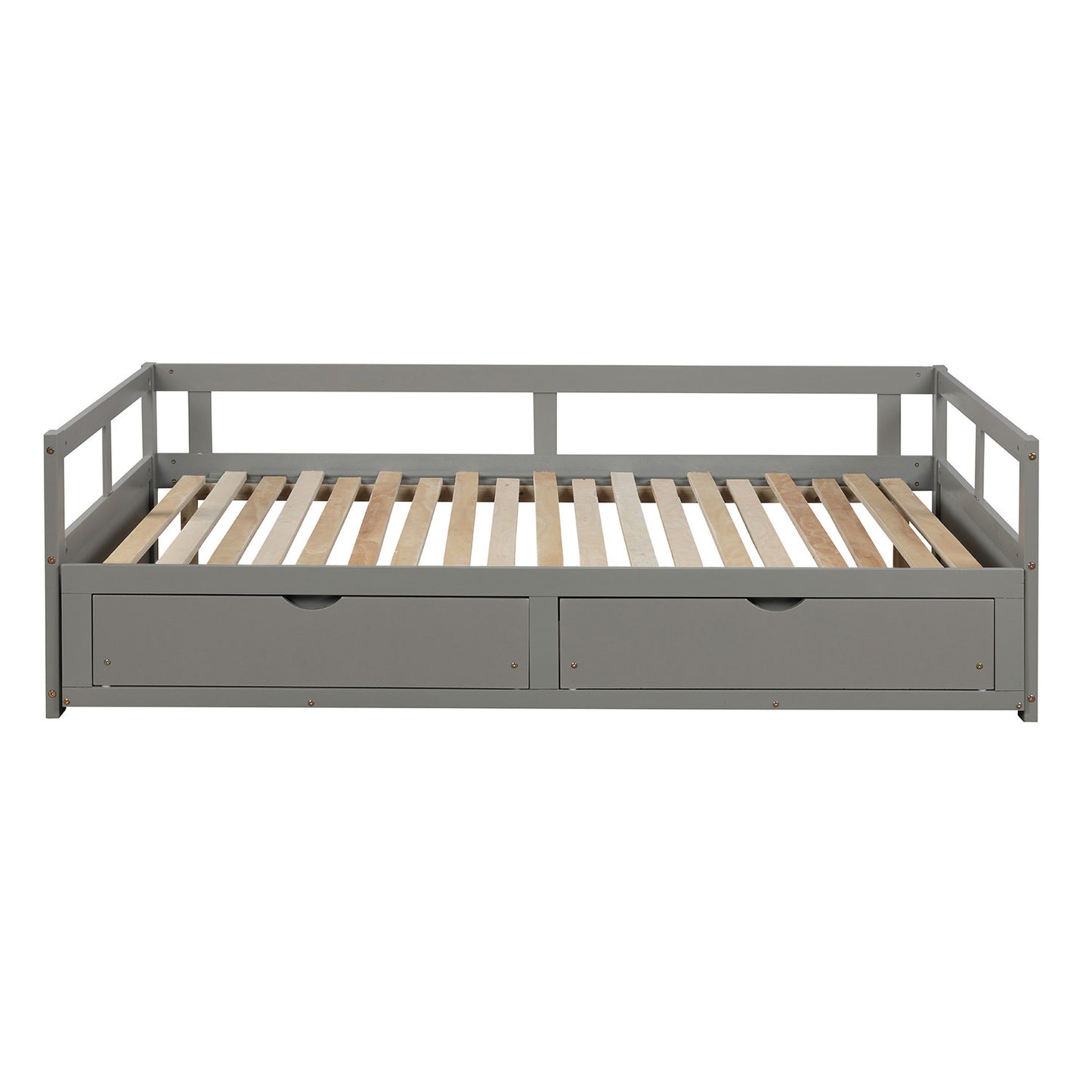 Wooden Daybed with Trundle Bed and Two Storage Drawers, Extendable Bed Daybed,Sofa Bed for Bedroom Living Room, Gray