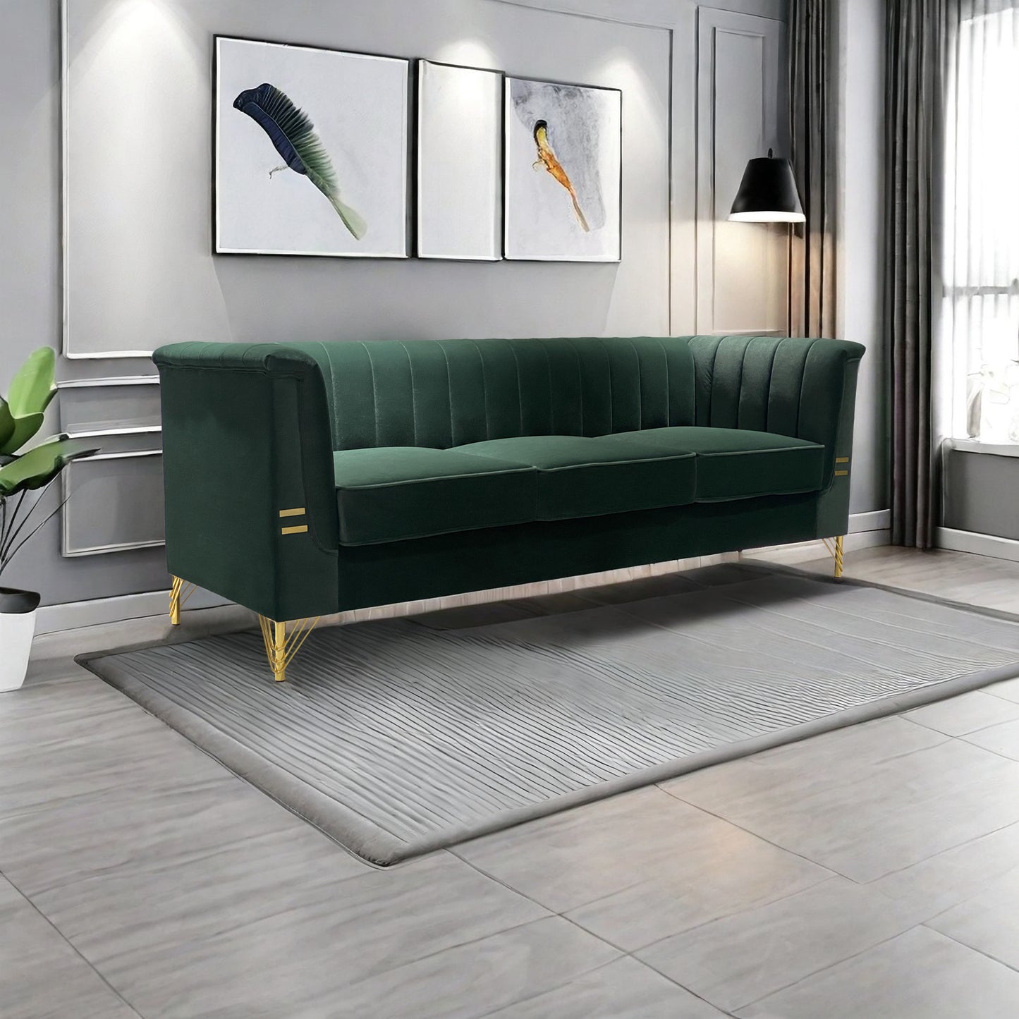 82.67'' W Velvet Sofa, Mid-Century Sofa Furniture Chesterfield Couch for Living Room (Sofa, Green)