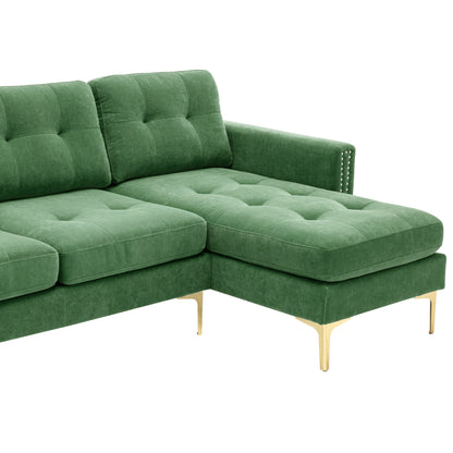 110" L-Shape Convertible Sectional Sofa Couch with Movable Ottoman for Living Room, Apartment, Office, Green