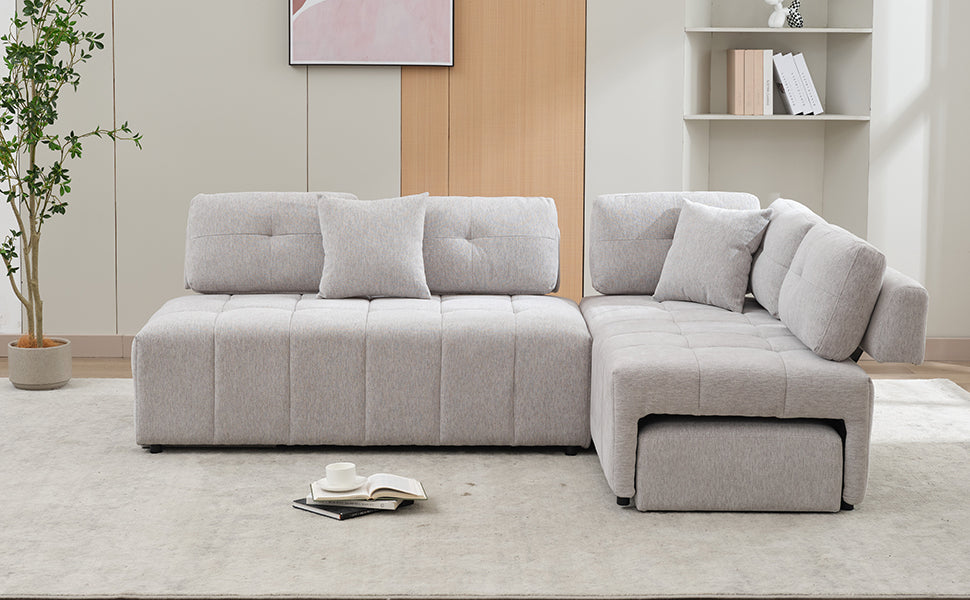 91.73" L-shaped Sofa Sectional Sofa Couch with 2 Stools and 2 Lumbar Pillows for Living Room, Light Grey