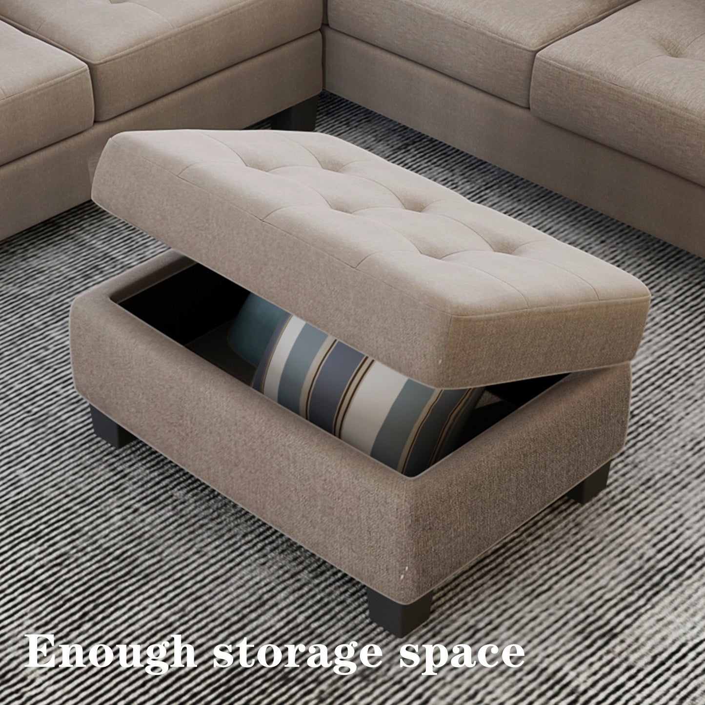 Sectional Corner Sofa L-shape Couch Space Saving with Storage Ottoman & Cup Holders Design for Large Space Dorm Apartment