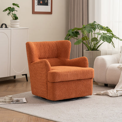 Modern Luxury Velvet Swivel Chair, 360° Swivel Comfort Round Armchair, Single Sofa Chair with Lounge Seat for Bedroom/Office/Reading Space, Set of 1,Orange