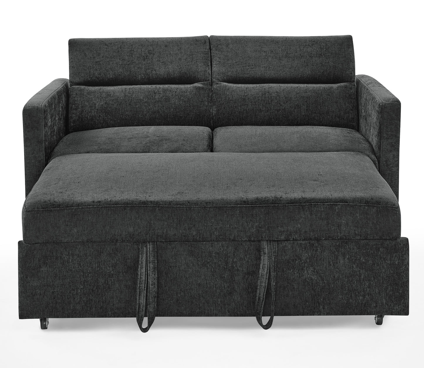 Loveseats Sofa Bed with Pull-out Bed,Adjsutable Back and Two Arm Pocket,Black (54.5"x33"x31.5")