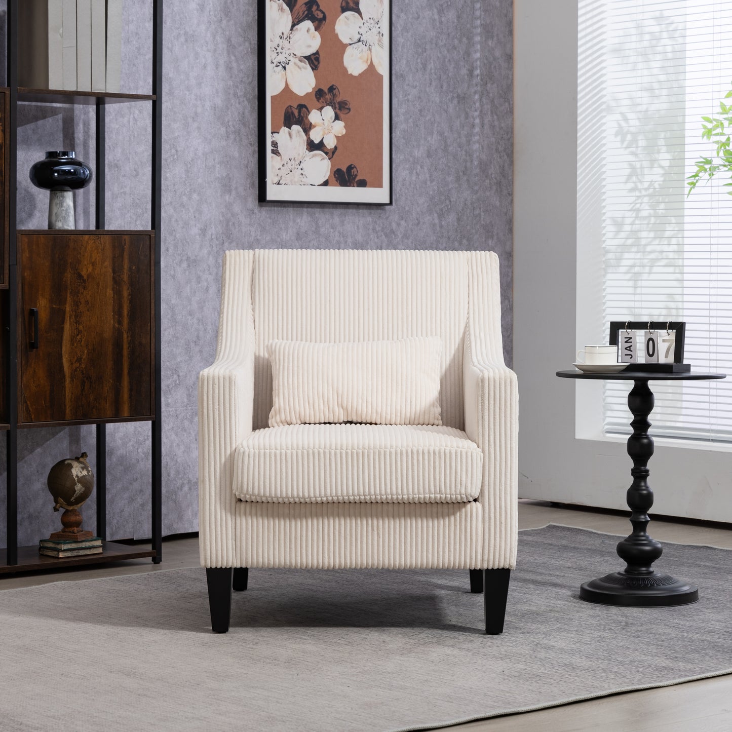 Modern Accent Chair,Upholstered Armchair with Scooped Arms for Bedroom,Apartment,Studio,Office,Waiting Room(Beige Corduroy)