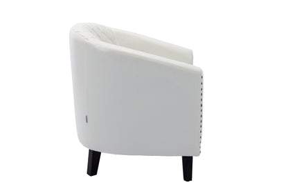 Barrel Chairs with Soft Padded Armrest, Club Chairs with nailheads and solid wood legs for Living Room Bedroom Waiting Room (White PU)