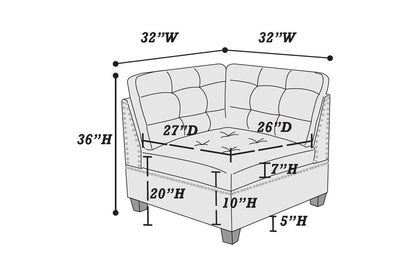 Living Room Furniture Tufted Corner Wedge Grey Linen Like Fabric 1pc Cushion Nail heads Wedge Sofa Wooden Legs