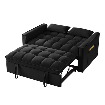 4 in1 Loveseat Sofa Bed with Armrests & Storage Pockets, Multi-Function Tufted Pull-out Sofa Bed with Adjustable Backrest and Pillows, Convertible Loveseat Sofa Couch,Black