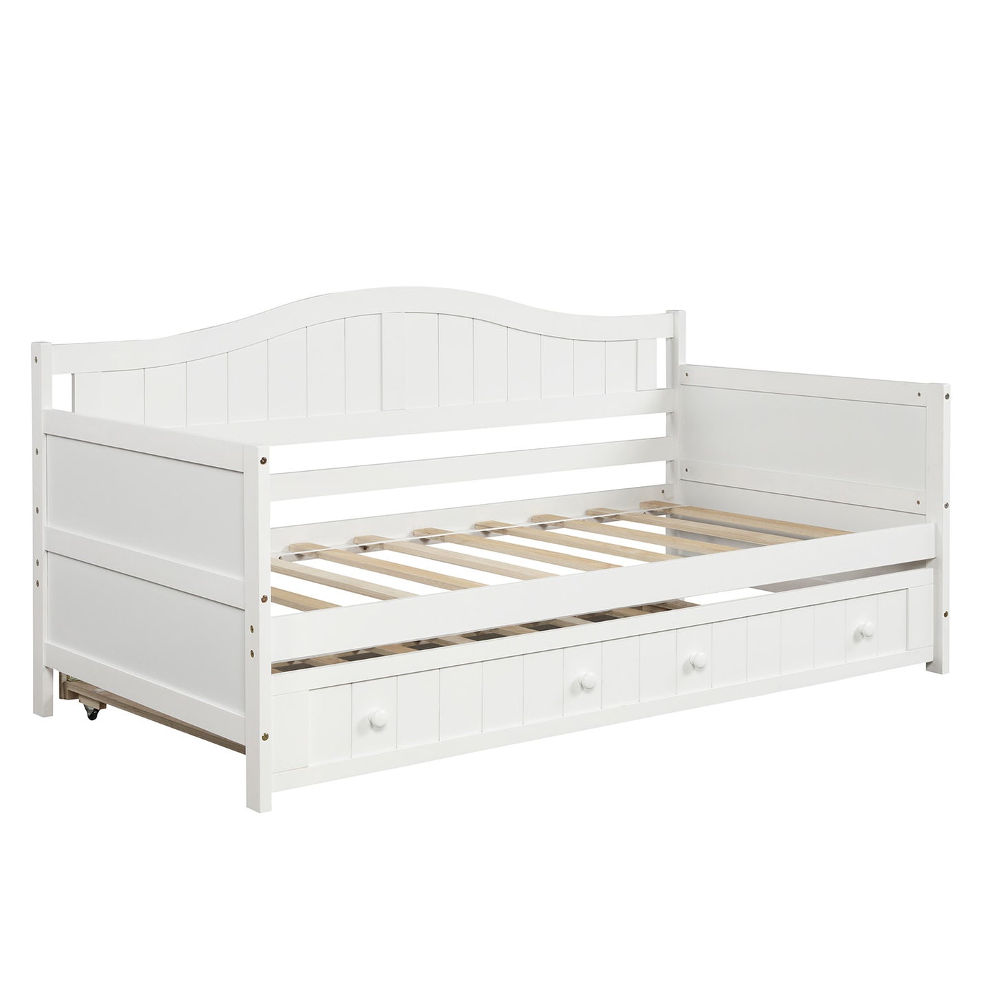 Wooden Daybed with Trundle Bed, Sofa Bed for Bedroom Living Room,White