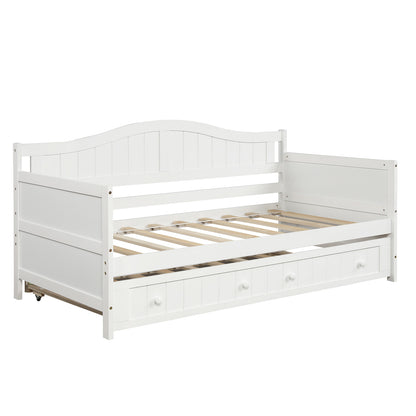 Wooden Daybed with Trundle Bed, Sofa Bed for Bedroom Living Room,White