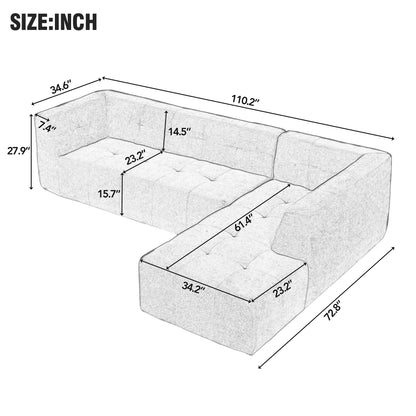 110.2*72.8" Modular Modular Combination Living Room Sofa Set, Modern Minimalist Sofa, Living Room Upholstered Sofa Bed, Bedroom, 3pcs Computer Free Combination, L-Shaped,Dark Grey