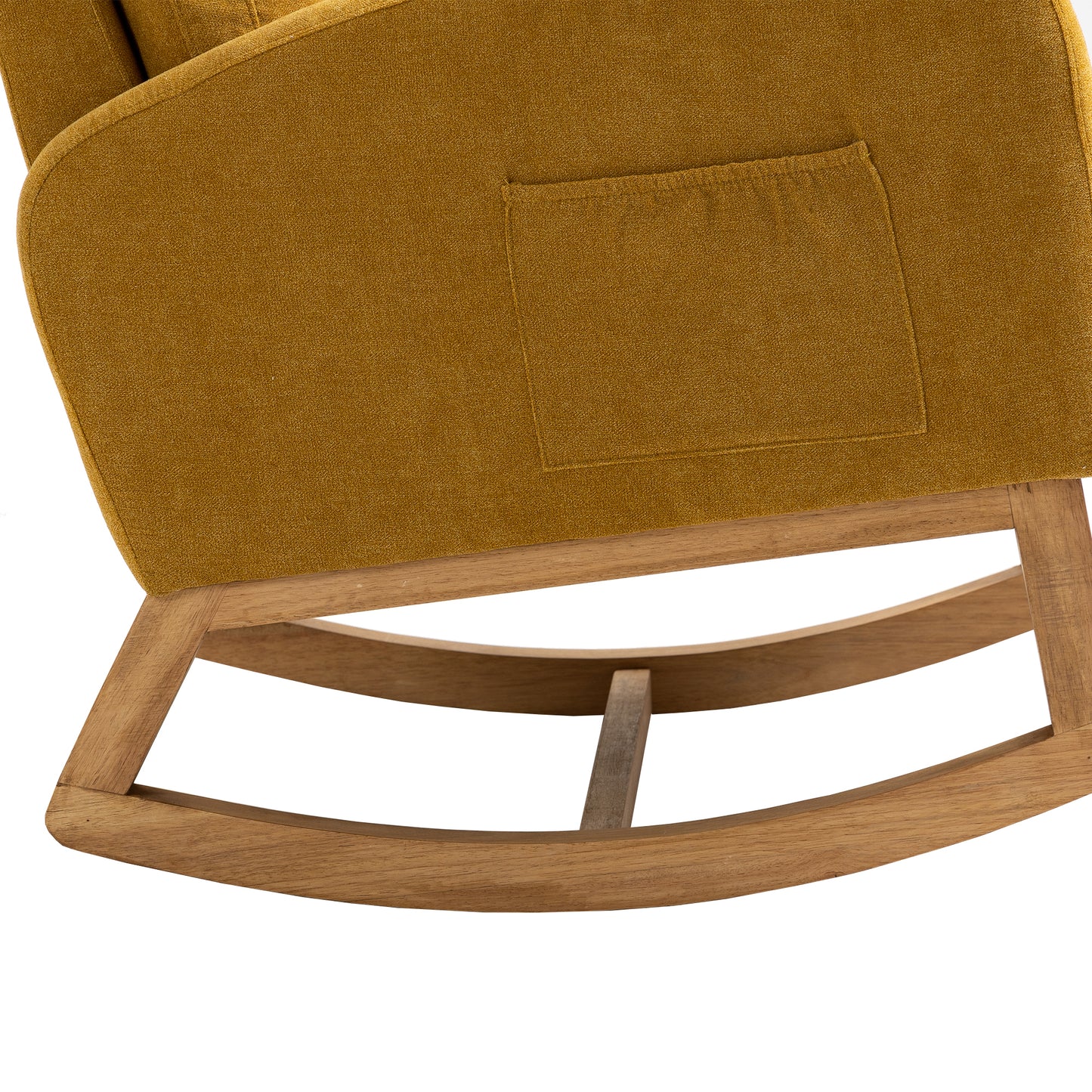 Rocking Chair, Modern Glider Chair, Recliner Armchair with Wood Legs and Side Pocket, Nursery Rocking Accent Chair with High Back for Living Room Bedroom (Mustard Yellow linen)