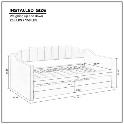 Velvet Daybed with Trundle Upholstered Tufted Sofa Bed, both Twin Size, Grey