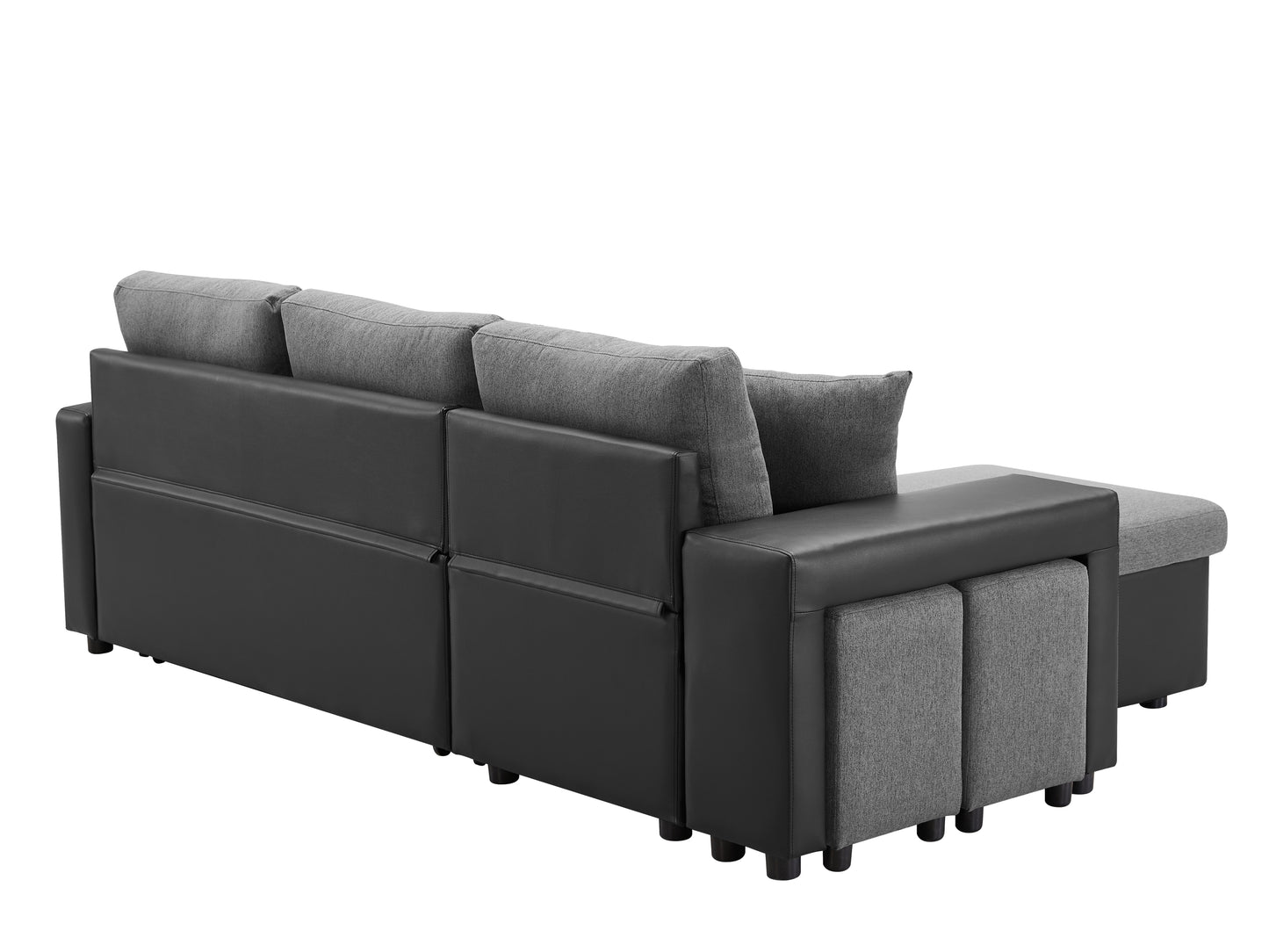 92.5 inchLinen Reversible Sleeper Sectional Sofa with storage and 2 stools Steel Gray