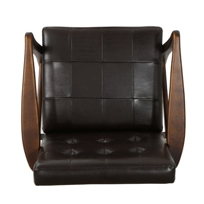 CLUB CHAIR, Mid Century Modern Faux Leather Club Chair with Wood Frame