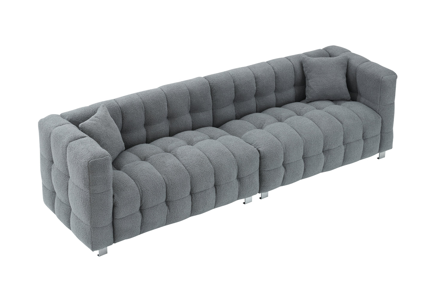 102-inch gray teddy velvet sofa with two throw pillows in living room Bedroom apartment sofa supported by hardware feet