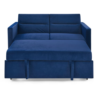 Loveseats Sofa Bed with Pull-out Bed,Adjsutable Back and Two Arm Pocket,Blue (54.5"x33"x31.5")