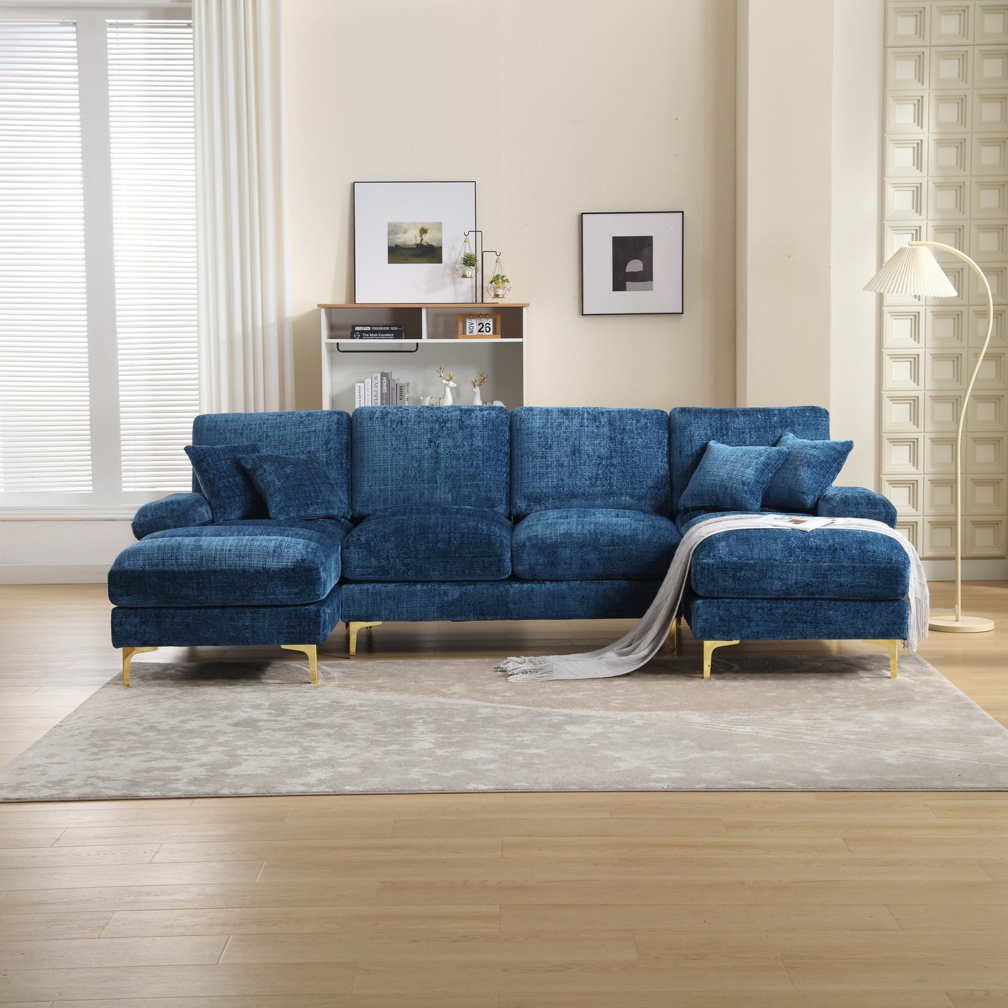 Modern Large chenille Fabric U-Shape Sectional Sofa