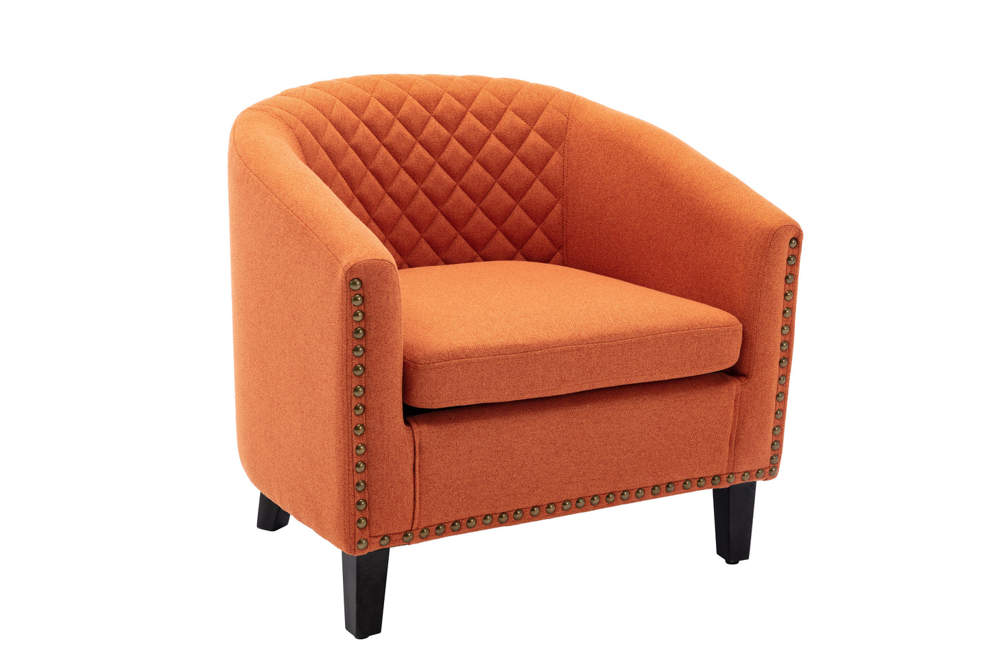 Barrel Chairs with Soft Padded Armrest, Club Chairs with nailheads and solid wood legs for Living Room Bedroom Waiting Room (Orange Linen)