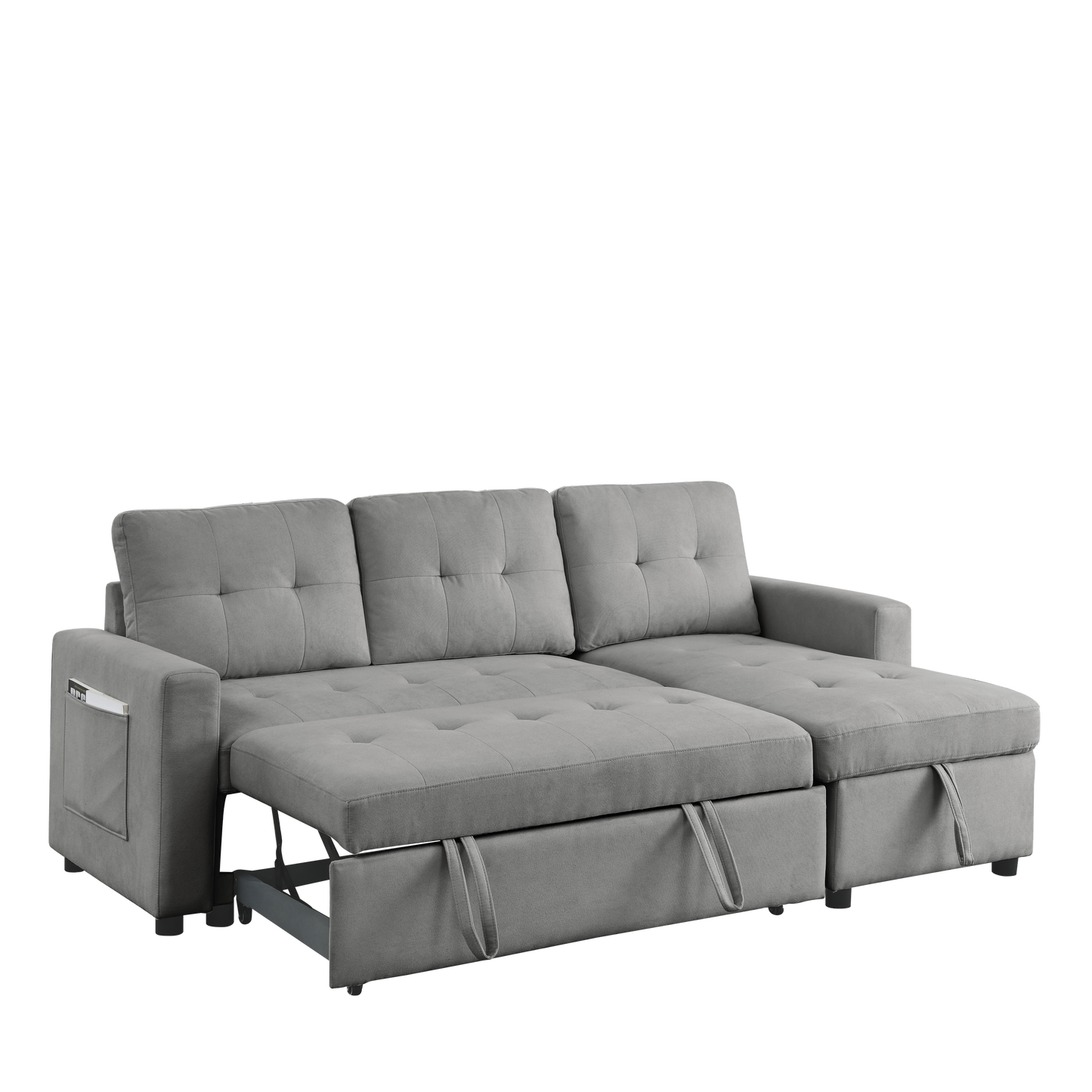 78.5" Sleeper Sofa Bed Reversible Sectional Couch with Storage Chaise and Side storage bag for Small Space Living Room Furniture Set