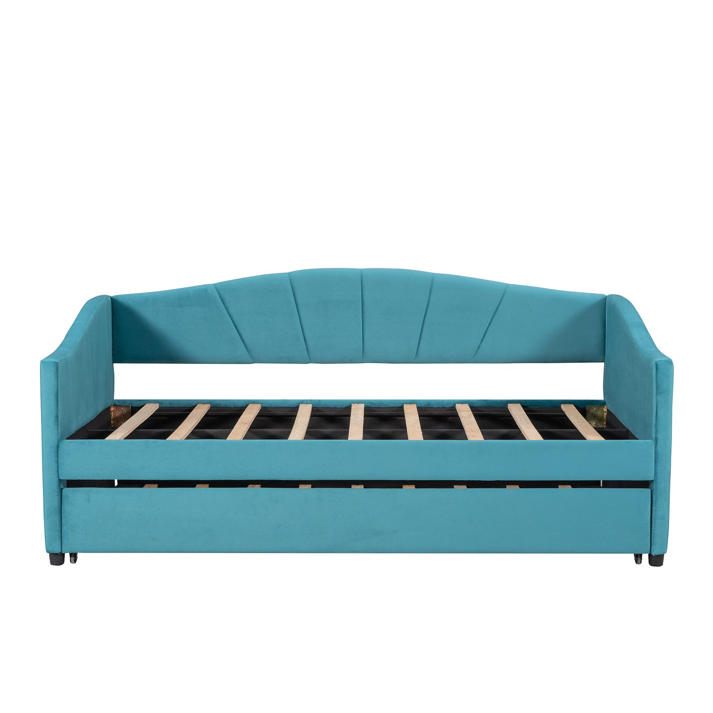 Upholstered Daybed Sofa Bed Twin Size With Trundle Bed and Wood Slat,Blue