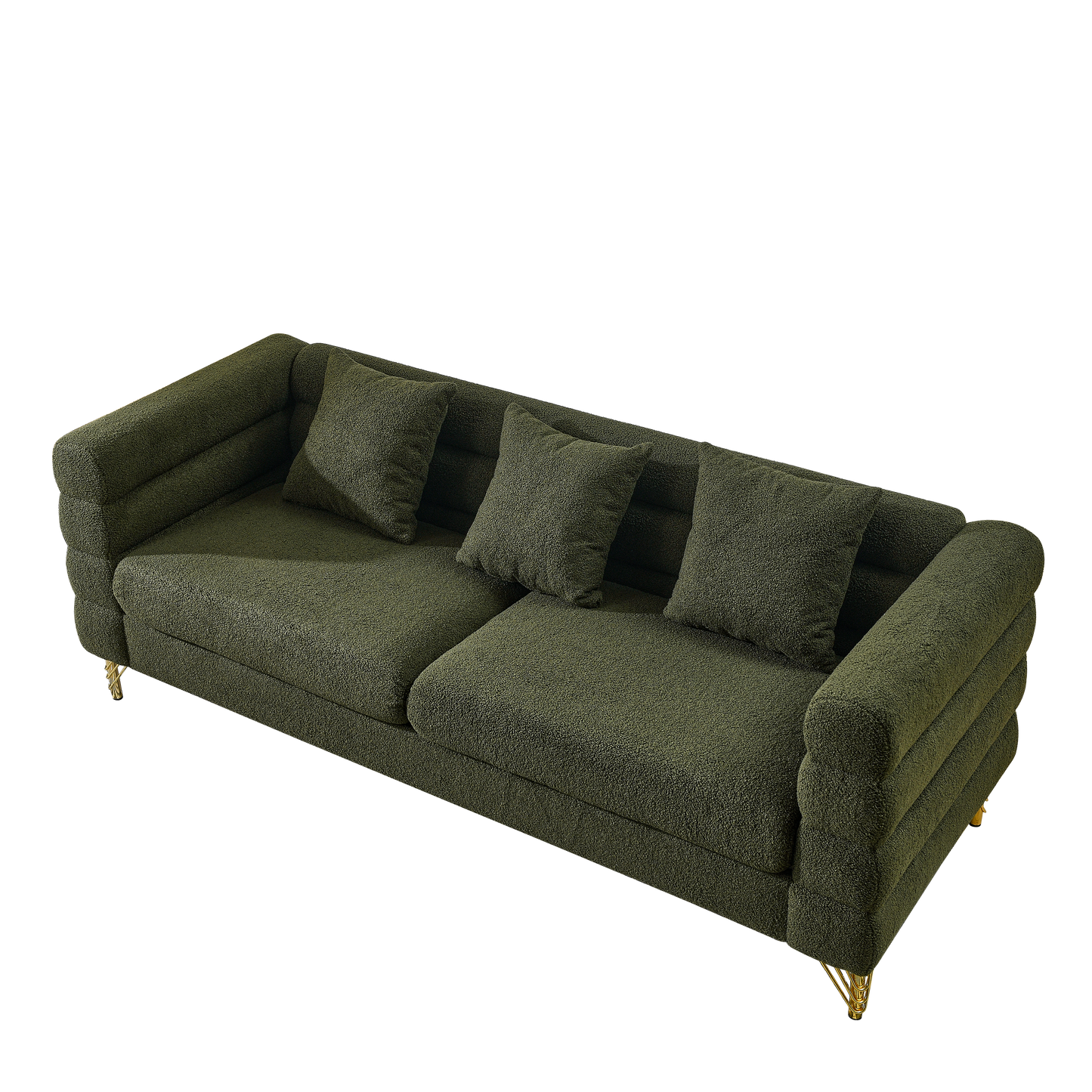 81Inch Oversized 3 Seater Sectional Sofa, Living Room Comfort Fabric Sectional Sofa - Deep Seating Sectional Sofa, Soft Sitting with 3 Pillows for Living Room, Bedroom, Office Green teddy