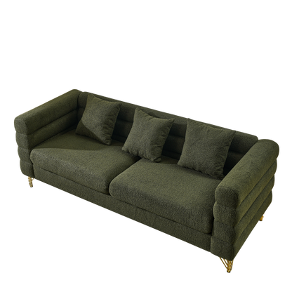 81Inch Oversized 3 Seater Sectional Sofa, Living Room Comfort Fabric Sectional Sofa - Deep Seating Sectional Sofa, Soft Sitting with 3 Pillows for Living Room, Bedroom, Office Green teddy