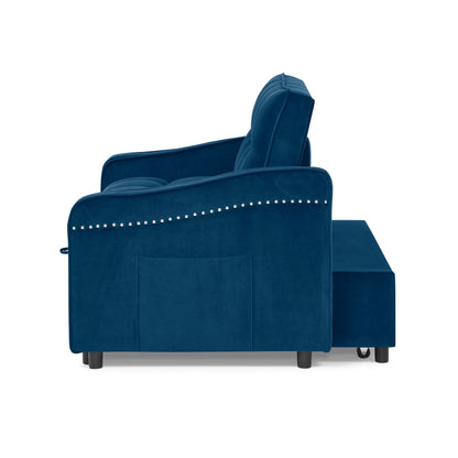 Loveseats Sofa Bed with Pull-out Bed,Adjsutable Back and Two Arm Pocket,TypeC and USB Charging with Copper nail,Blue (47"x53"x31")