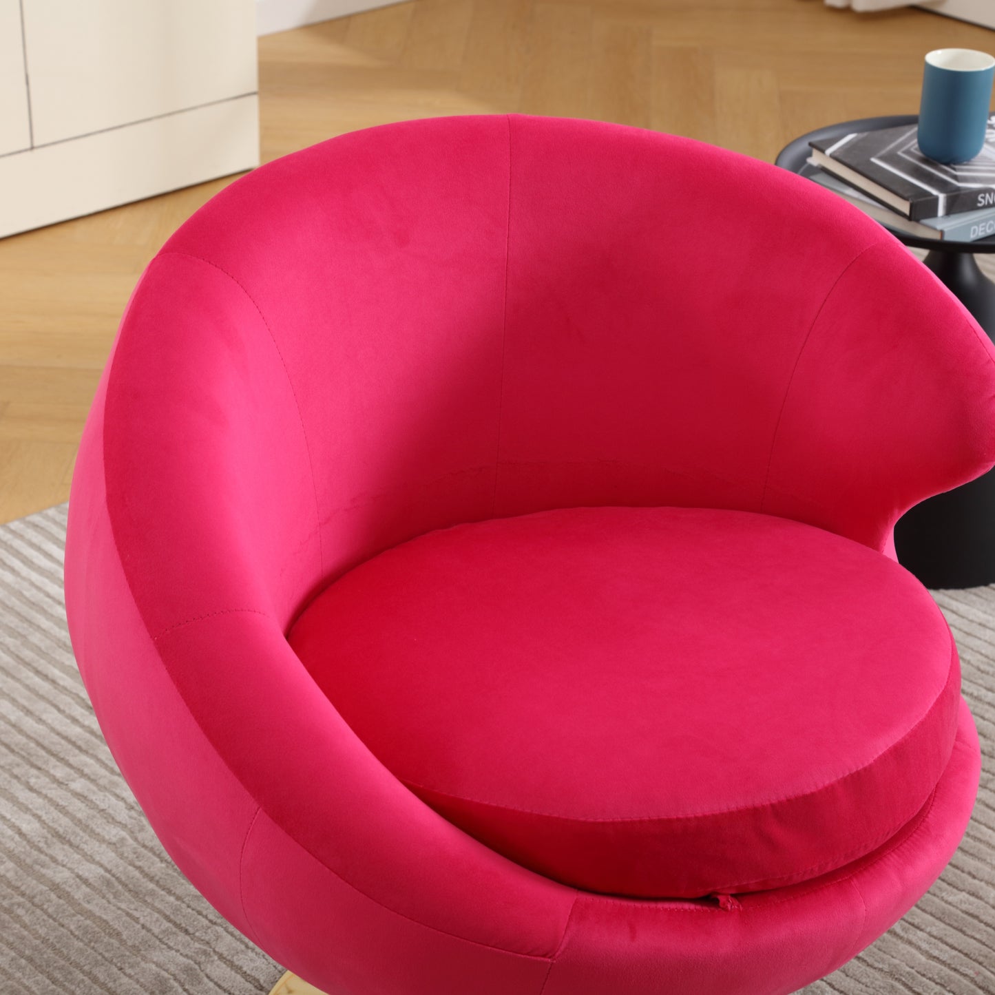 360 Degree Swivel Cuddle Barrel Accent Chairs, Round Armchairs with Wide Upholstered, Fluffy Fabric Chair for Living Room, Bedroom, Office, Waiting Rooms