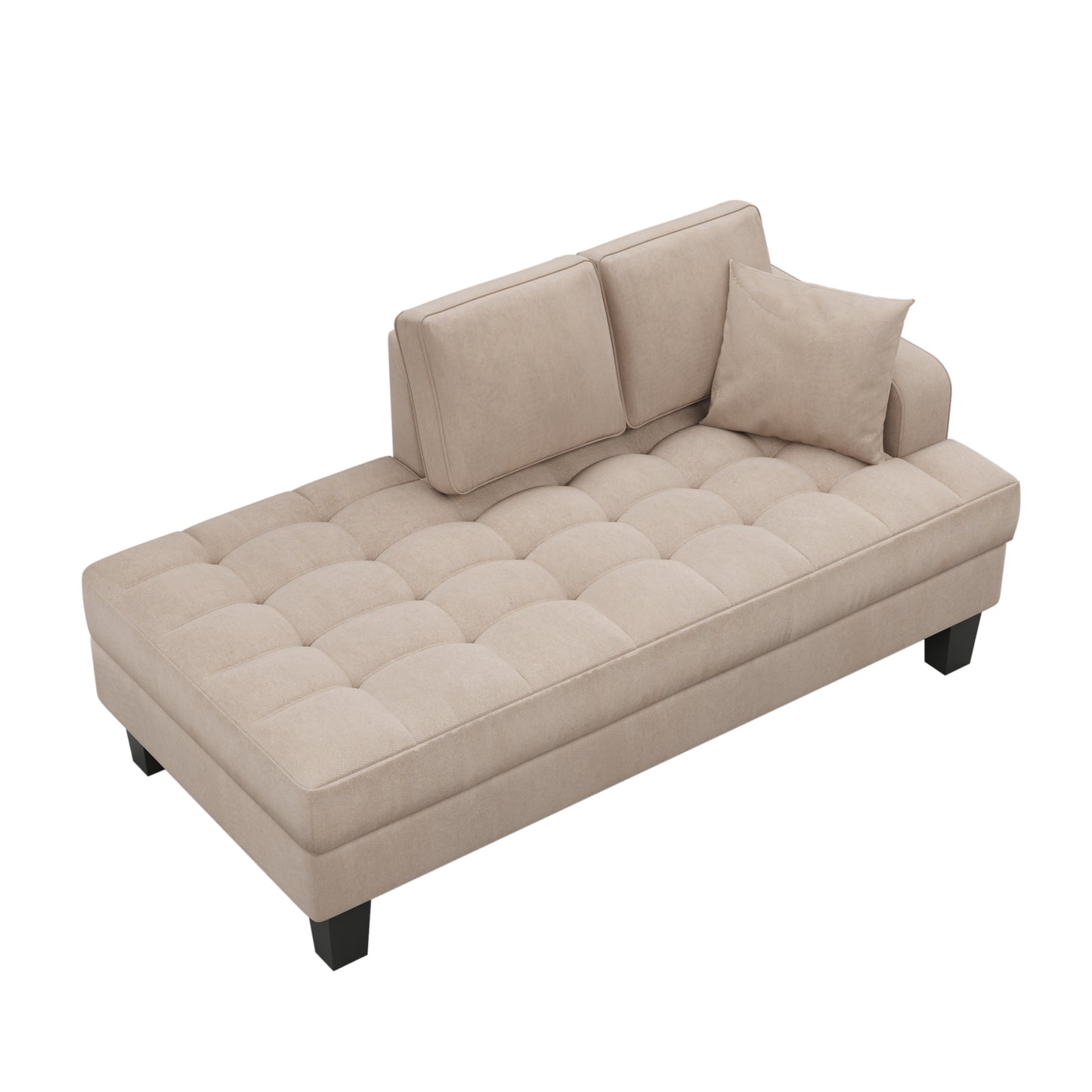 64" Deep Tufted Upholstered Textured Fabric Chaise Lounge,Toss Pillow included,Living room Bedroom Use,Warm Grey