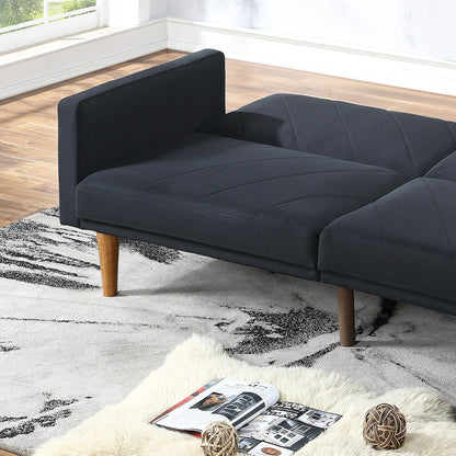 Modern Electric Look 1pc Convertible Sofa Couch Black Linen Like Fabric Cushion Clean Lines Wooden Legs Living Room