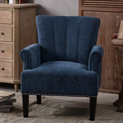 Accent Rivet Tufted Polyester Armchair,Navy Blue