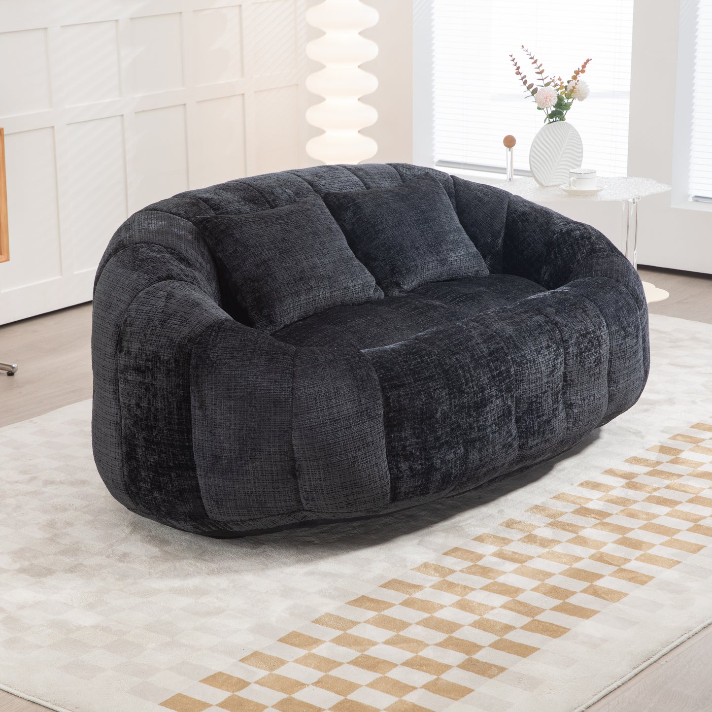 Bean Bag sofa Lazy Sofa Durable Comfort Lounger High Back Bean Bag Chair Couch for Adults and Kids, Indoor & Outdoor, Accent Floor Soft Lounge Chair (Black chenille)